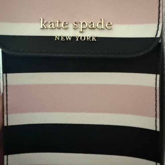 Kate Spade small leather purse Black, pink & white striped - Picture 2 of 4